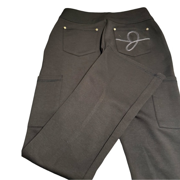 Jaanuu Zip Front Scrub Pants M Bootcut Flare Bottoms High Rise Ponte Knit Black - Picture 6 of 8